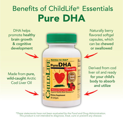 CHILDLIFE ESSENTIALS Pure DHA for Kids - DHA EPA Omega-3 (Natural Berry), 90 Softgels