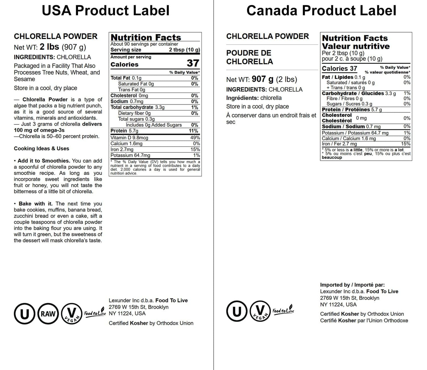 Food to Live Chlorella Powder – 2 Pounds | Kosher, Raw Green Algae, Vegan Superfood