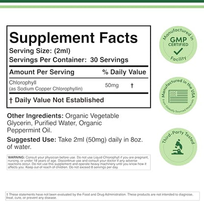 Chlorophyll Liquid Drops Peppermint 2oz by Double Wood – Digestion, Gut Health, Energy & Detox | Vegan Safe
