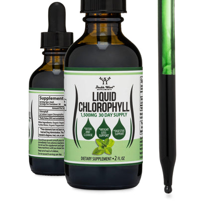 Chlorophyll Liquid Drops Peppermint 2oz by Double Wood – Digestion, Gut Health, Energy & Detox | Vegan Safe