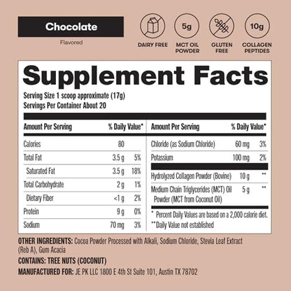 Perfect Keto Collagen Peptides with MCT Oil – Grass-Fed, Low Carb, Chocolate