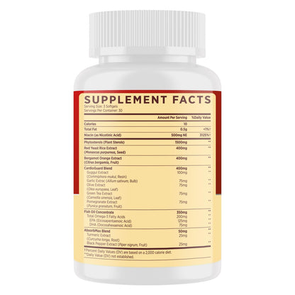 Itharoventis Cholesterol Supplements with Plant Sterols, Niacin, Red Yeast Rice, Bergamot, Omega-3 & Garlic – Advanced Absorption Formula – 180 Softgels