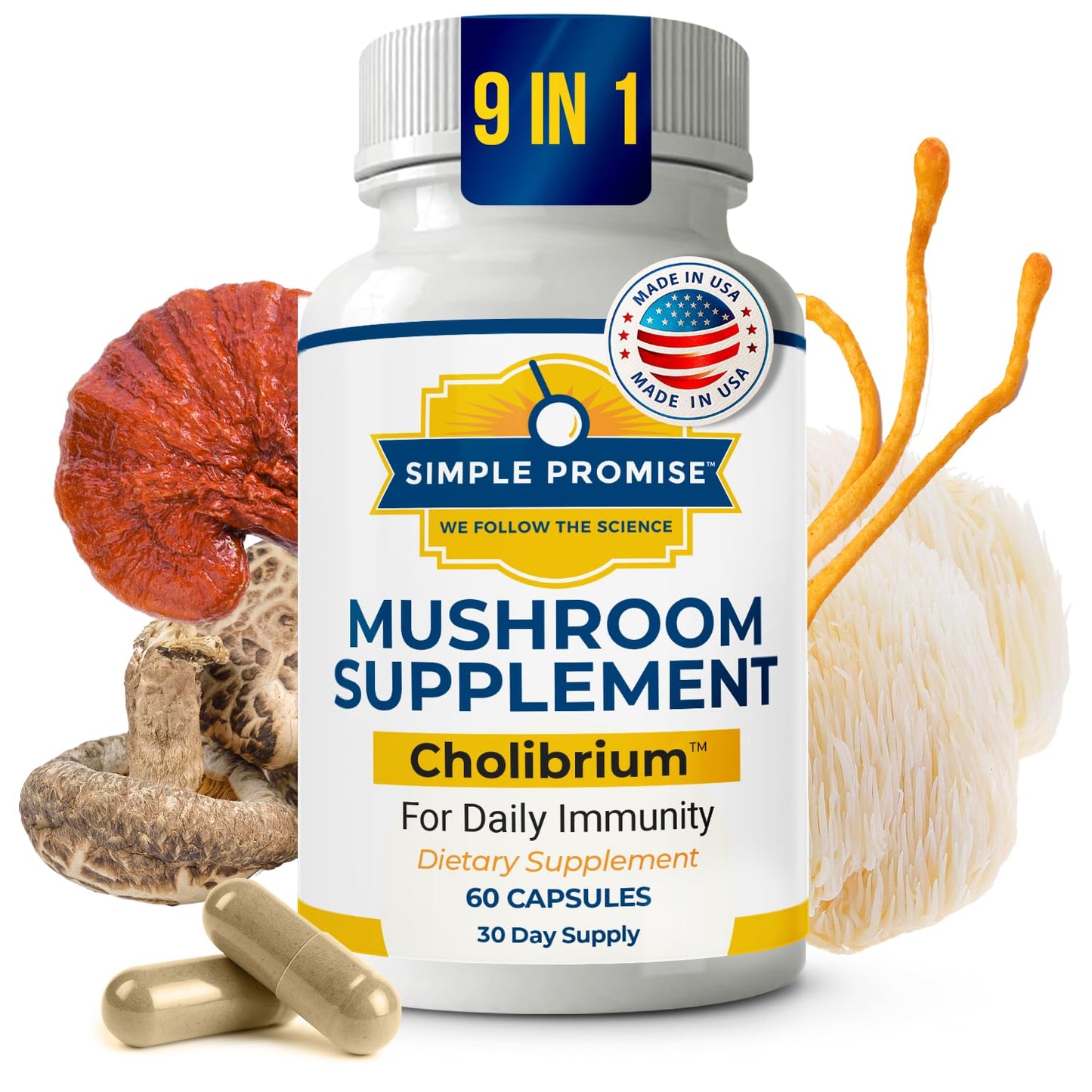 Cholibrium 9-in-1 Mushroom Complex Capsules – Immune Support, Focus & Heart Health