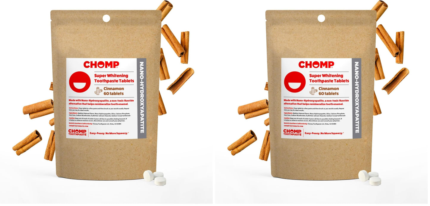 Chomp Cinnamon Toothpaste Tablets with Nano Hydroxyapatite – Refill Pack 2