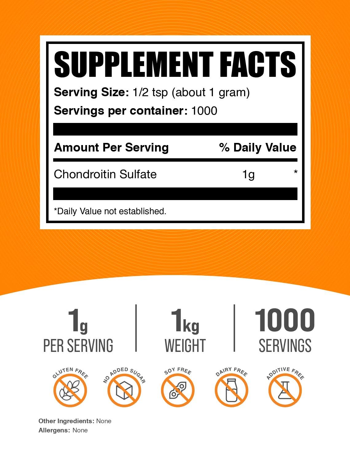 BulkSupplements Chondroitin Sulfate Powder – 1 kg, Gluten Free, 1 g per Serving