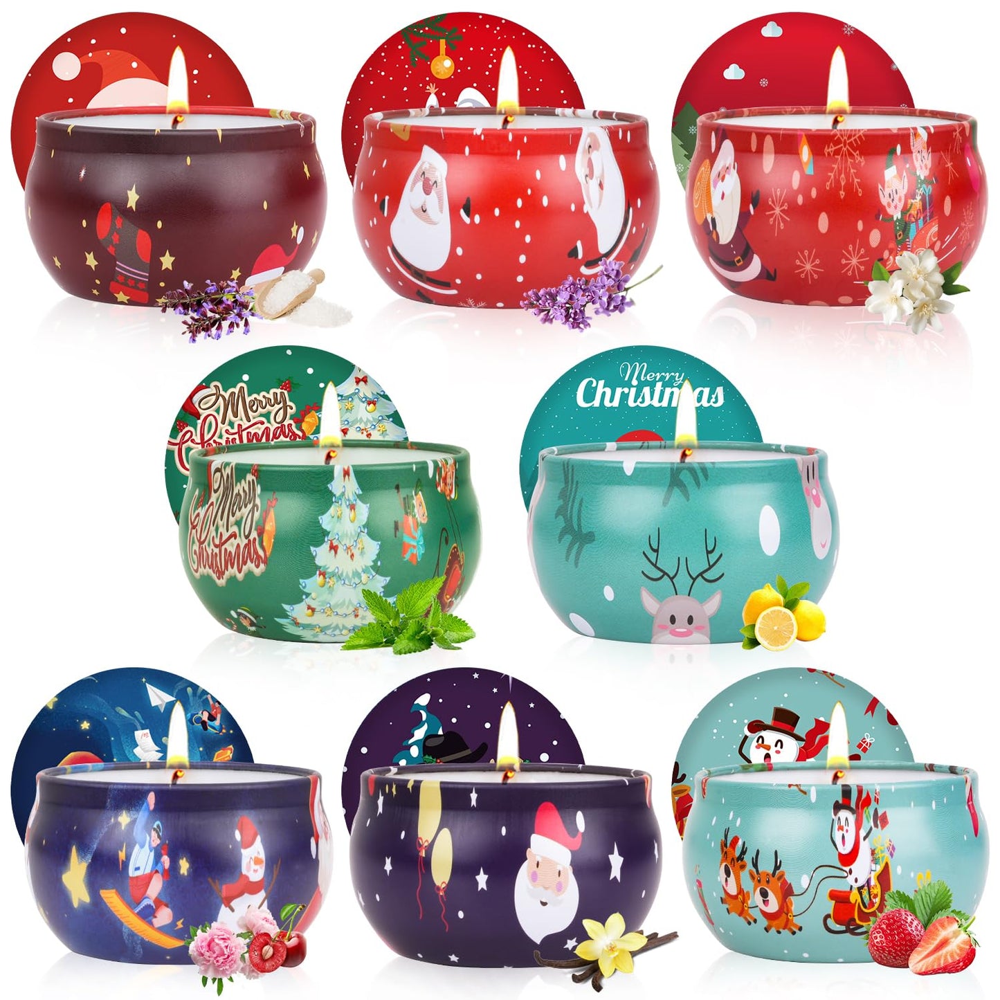 Christmas Candle Set 8 Pack - Scented Soy Wax Gift Set for Christmas, Stocking Stuffers