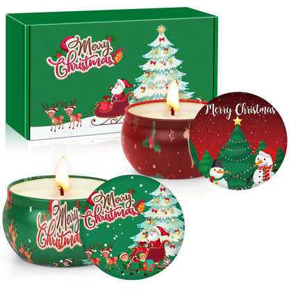 Christmas Candles Gift Set - 2-Pack 2.5oz Soy Wax Aromatherapy Candles for Women | Stress Relief & Holiday Gift