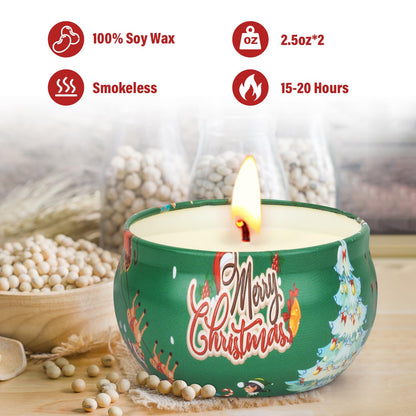 Christmas Candles Gift Set - 2-Pack 2.5oz Soy Wax Aromatherapy Candles for Women | Stress Relief & Holiday Gift