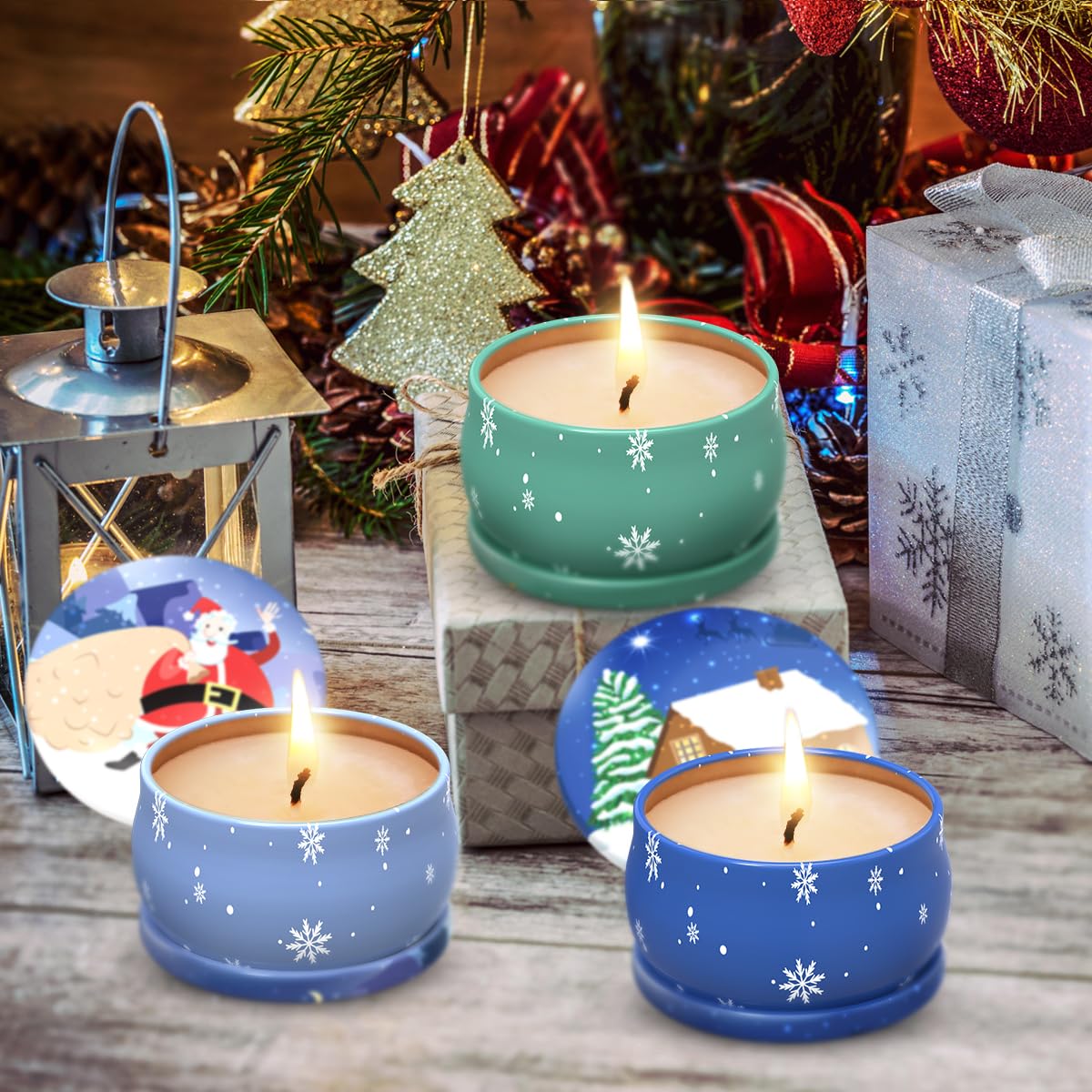 Scented Soy Wax Candles Gift Set – 13.5oz Jar + 4x2.5oz Tin