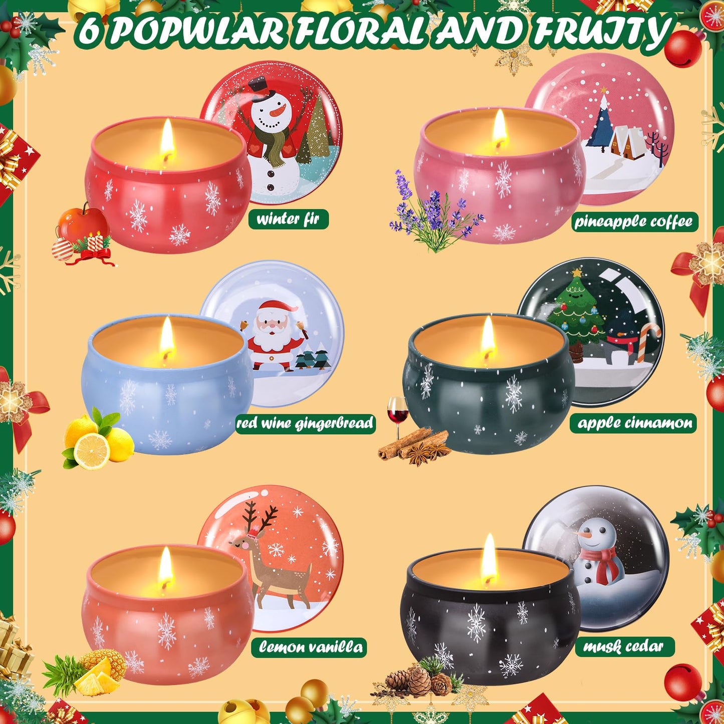 Christmas Scented Candles Gift Set for Women – 6-Pack Soy Aromatherapy Candles