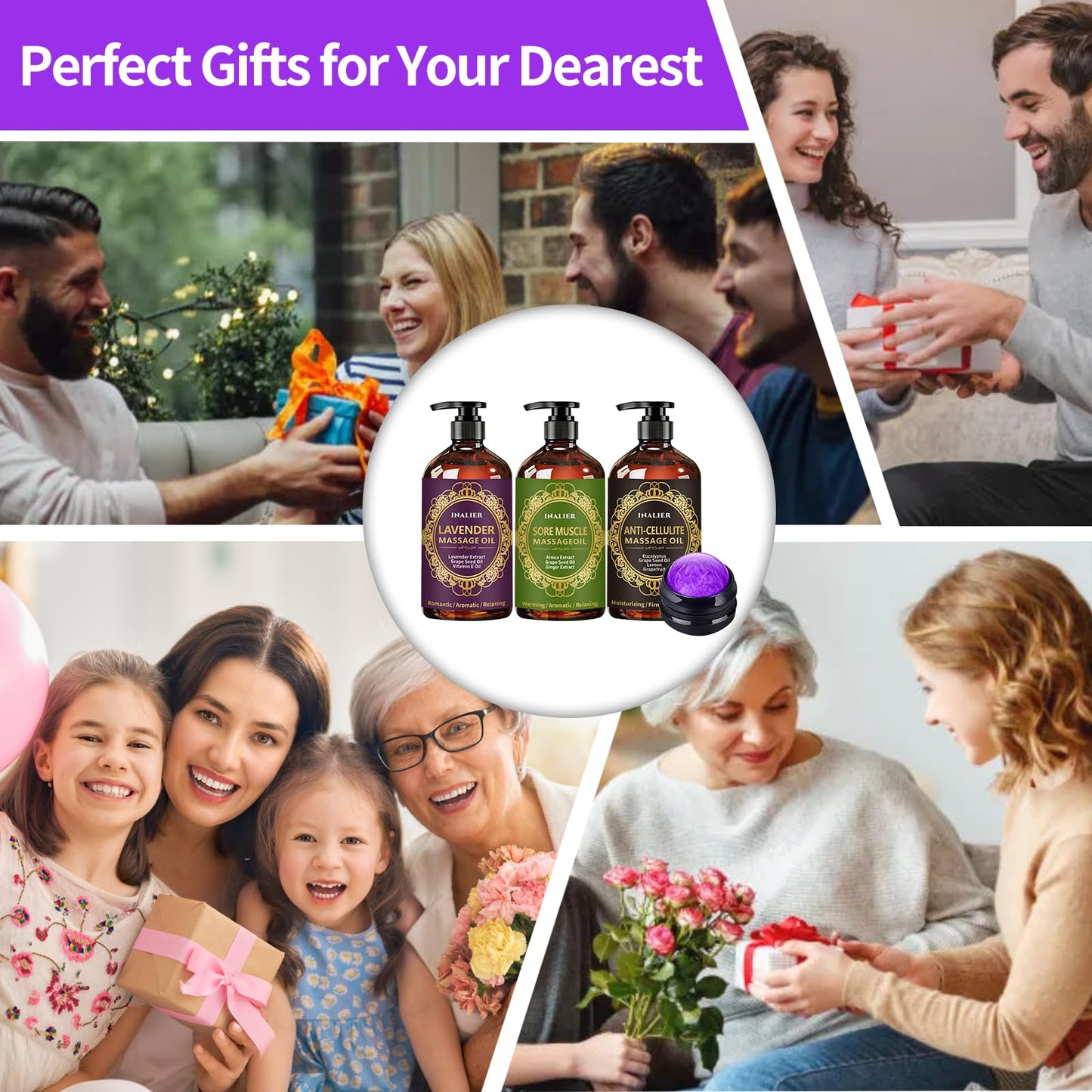 Massage Oil for Therapy - 3-Pack Gift Set with Ginger, Arnica & Lavender