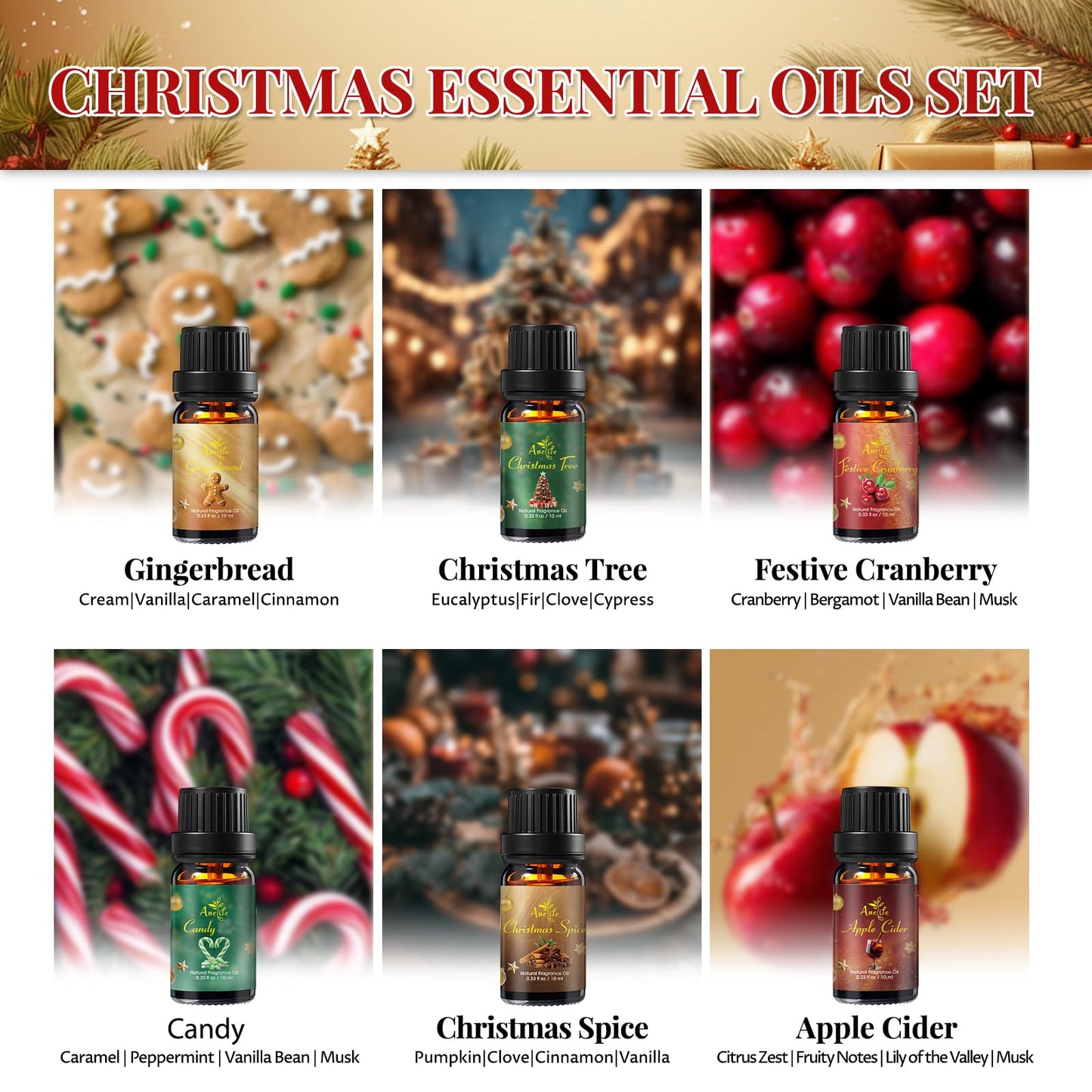 Christmas Essential Oil Set – 6 Premium Oils for Diffusers, Candles & Soaps