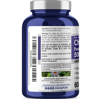 NusaPure Chrysin 500mg – 60 Veggie Capsules | Passion Flower Complex | Non-GMO + Bioperine | Pack of 2