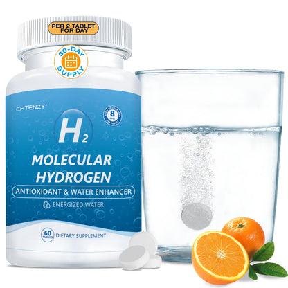 CHTENZY Hydrogen Water Tablets – 8 PPM H2, Magnesium Electrolyte, Orange Flavor, 60 Count