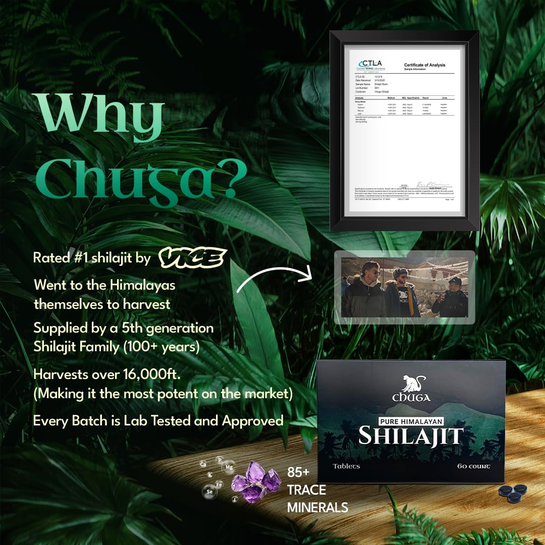 Chuga Shilajit Tablets – Himalayan Grade A, 75% Fulvic Acid, Lab-Tested in USA