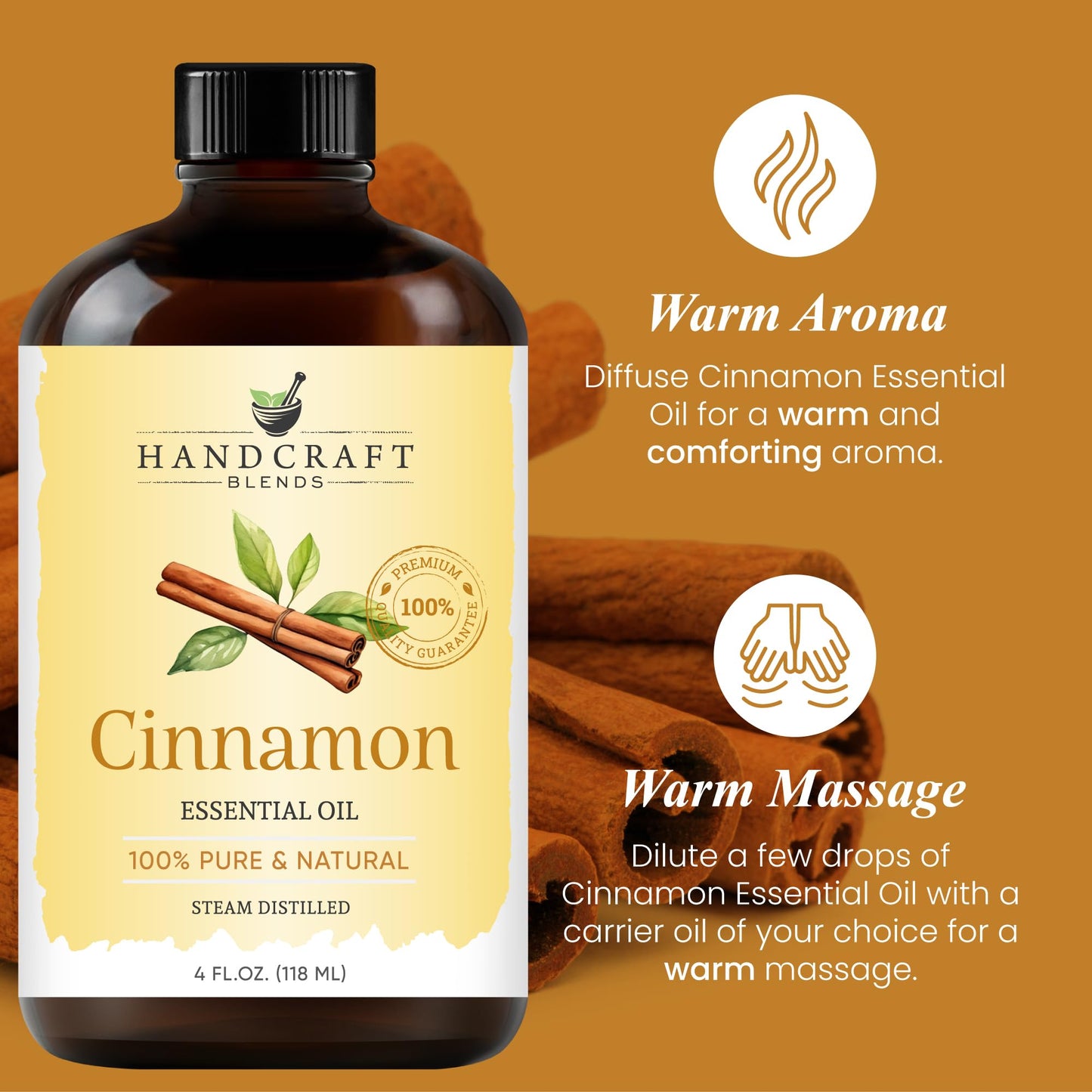 Handcraft Blends Cinnamon Essential Oil – 4oz | 100% Pure & Natural, Premium Grade