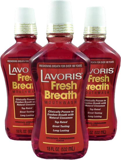 Cinnamon Original Lavoris Mouthwash – Larger Size, 3 Pack of 18 oz (54 oz Total)