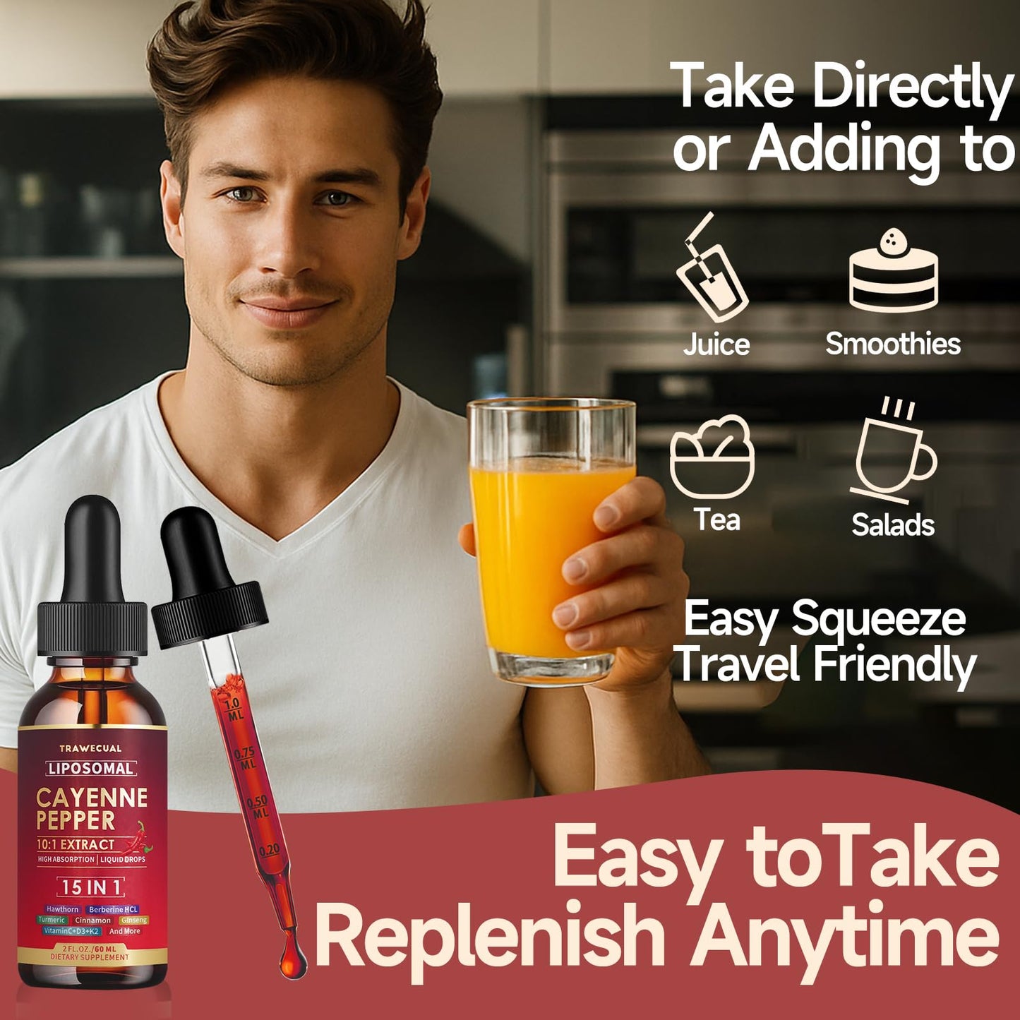 Liposomal Cayenne Pepper Liquid Drops – 15-in-1 Formula with D3, K2, Berberine for Circulation, Metabolism & Digestion | 1 fl oz