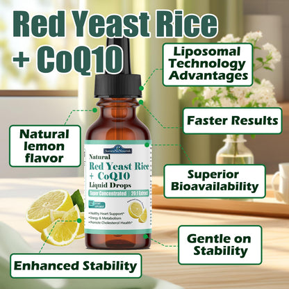 Red Yeast Rice with CoQ10 Liposomal Drops – 1200mg, 5-in-1 Cholesterol Support