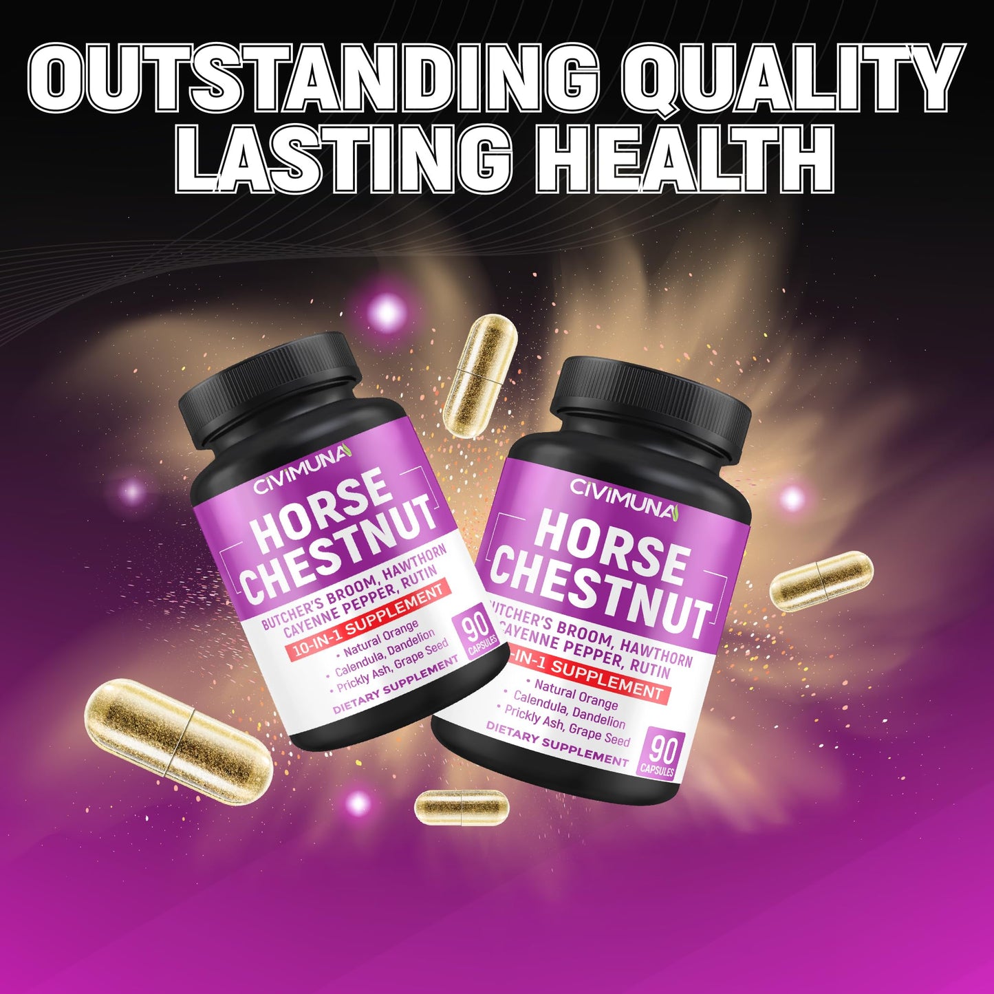 CIVIMUNA Horse Chestnut Capsules – 90 Capsules (3 Months Supply) with Butcher's Broom, Cayenne & More