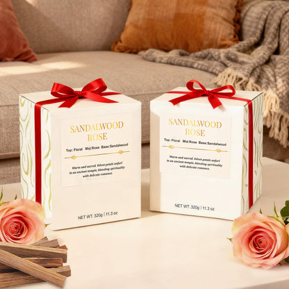 CJVIUS 2 Pack Candles – Wood Wick Sandalwood Rose, 22.6 oz, 150 Hour Burn Time, Natural Soy Wax Gift Set