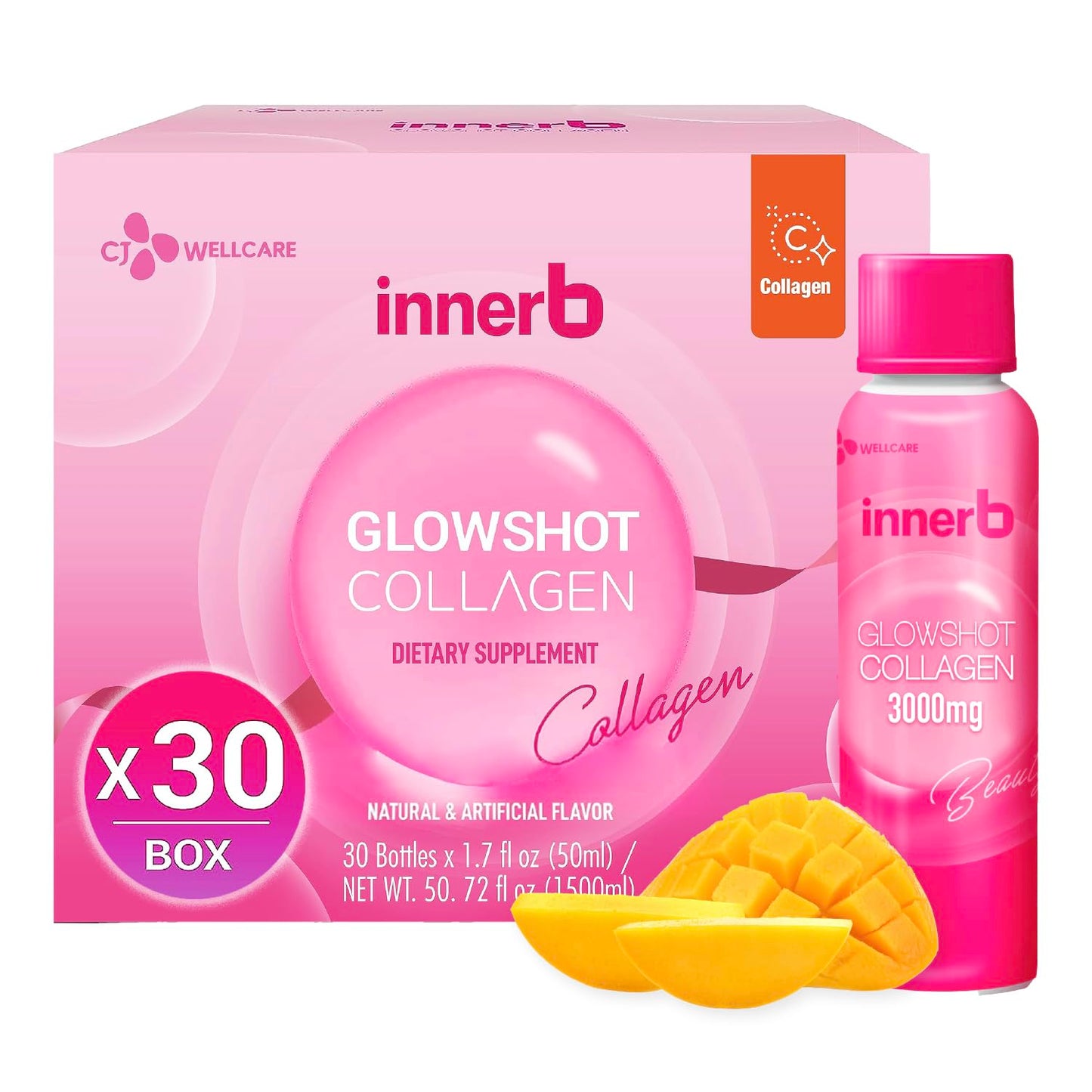 CJwellcare Innerb GlowShot Collagen – Marine Liquid, 3,000mg per Serving, 50.7 fl oz for Hair, Skin & Nails