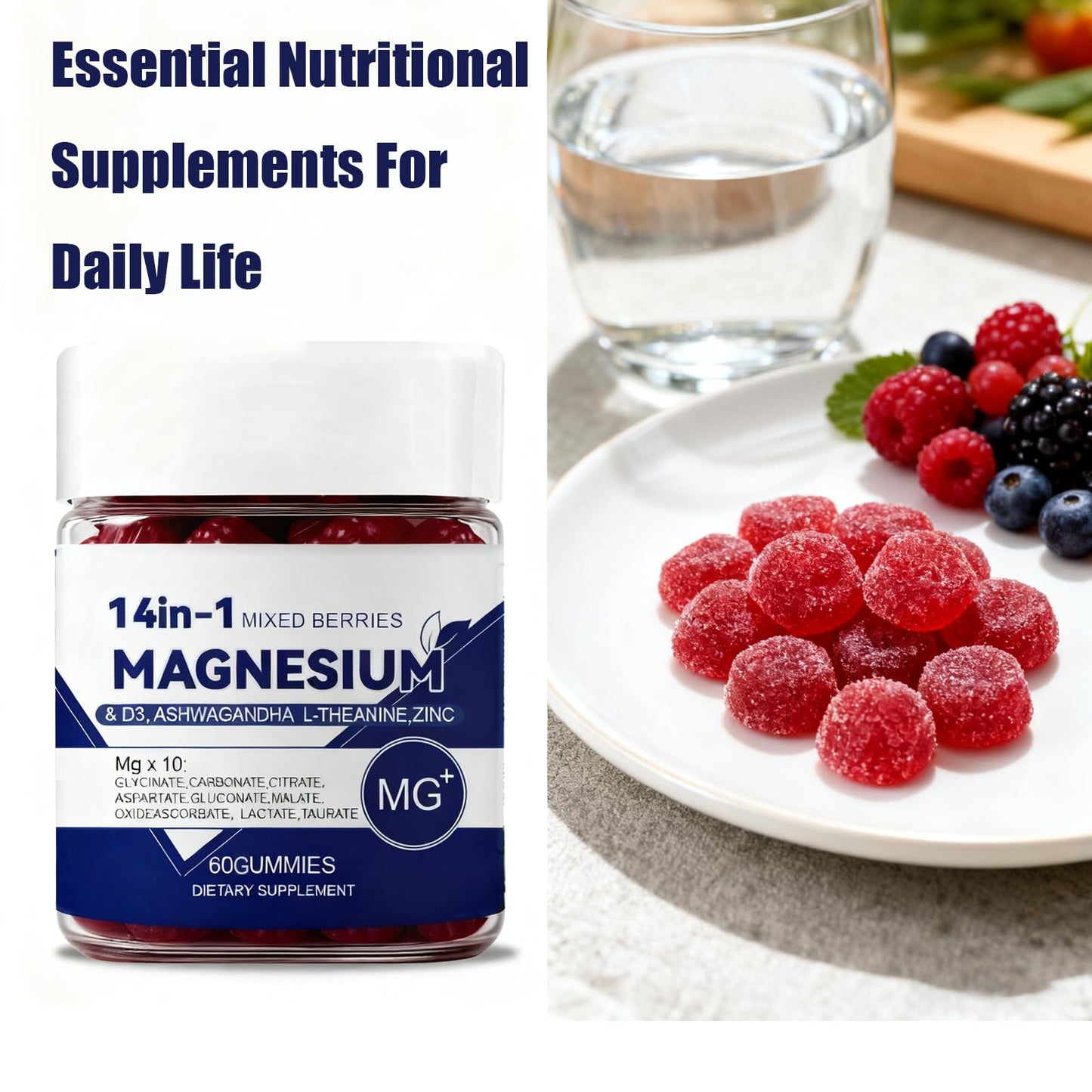 CKPCKP 14-in-1 Magnesium Gummies with Ashwagandha, L-Theanine, Vitamin D3 & Zinc – Magnesium Glycinate for Women – 60 Gummies