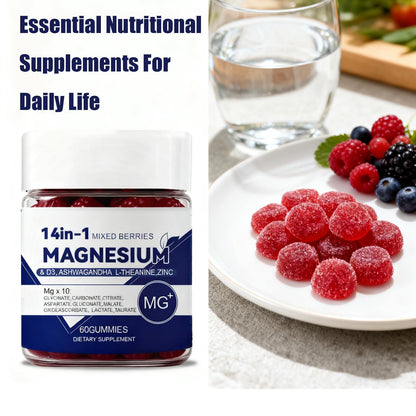 CKPCKP 14-in-1 Magnesium Gummies with Ashwagandha, L-Theanine, Vitamin D3 & Zinc – Magnesium Glycinate for Women – 60 Gummies