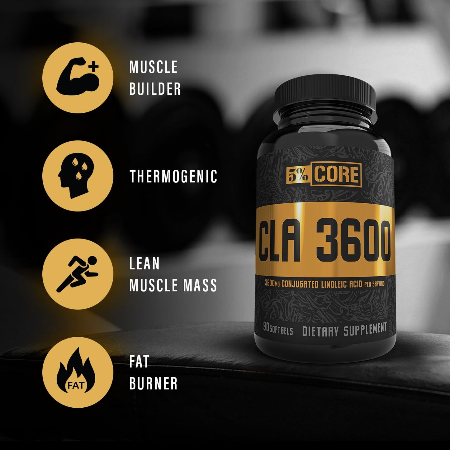 5% Nutrition Core CLA – 3,600 mg CLA from Safflower Oil for Weight Loss, Metabolism & Muscle Preservation