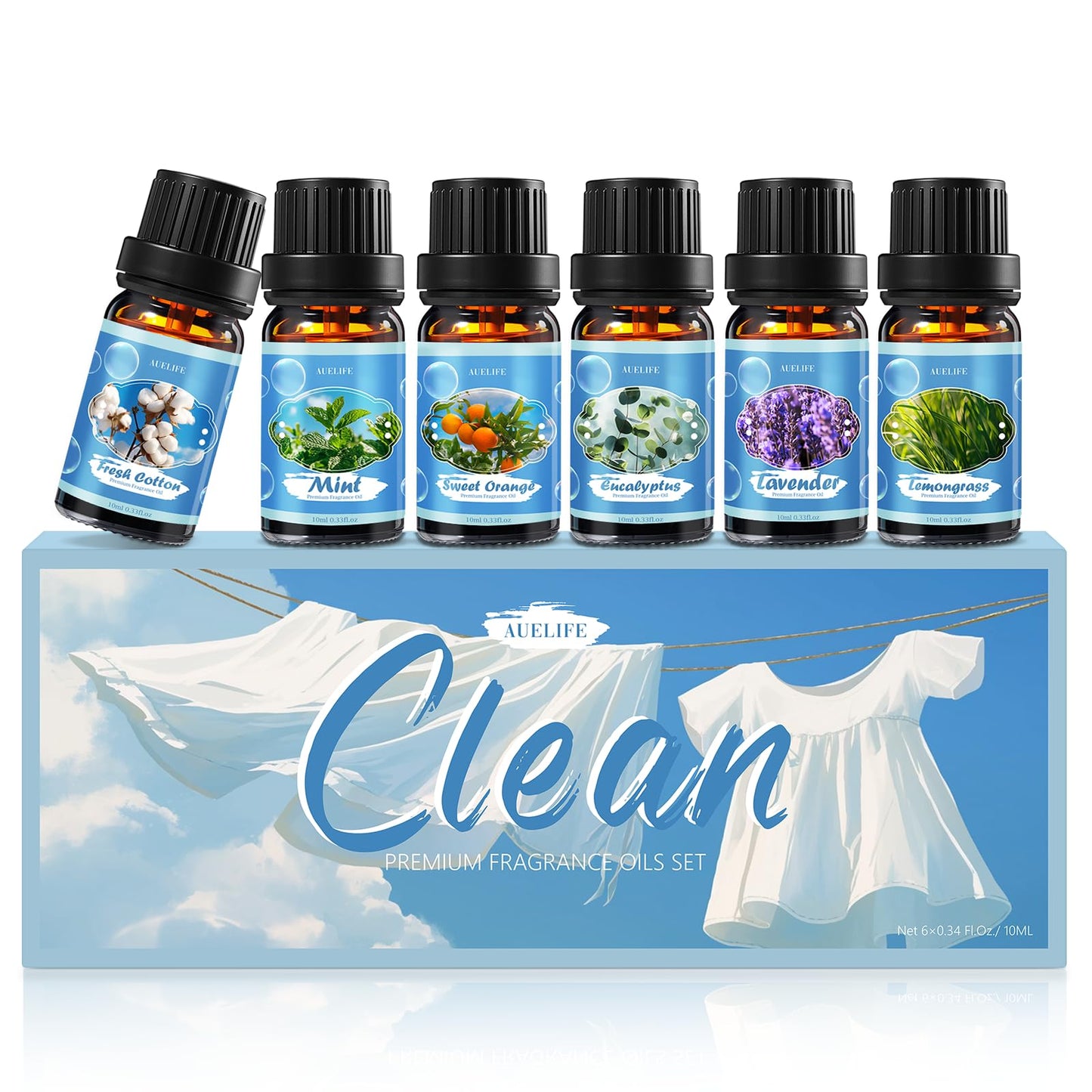 Clean Essential Oils Set - 6 Pack Premium Aromatherapy Oils Gift Set