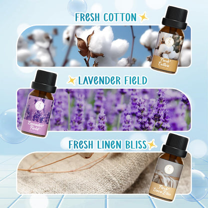 Clean Essential Oils Set 6x10ml – Diffuser Gift Set (Beach Sage, Citrus Burst, Lavender Fields, Fresh Linen, Warm Petals, Fresh Cotton)