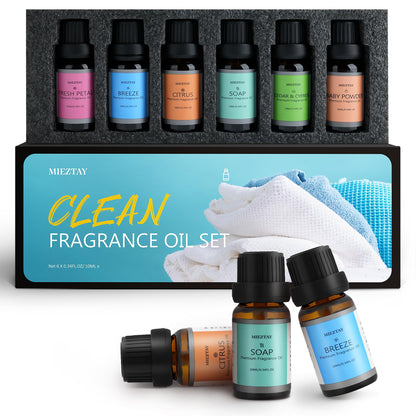Clean Essential Oils Set - 6x10ml Fragrance Oils for Diffuser, Aromatherapy, Candle & Soap Making