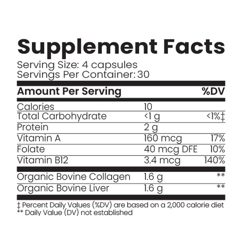 Organic Collagen Australia Pure Collagen & Liver Capsules – 120 Capsules