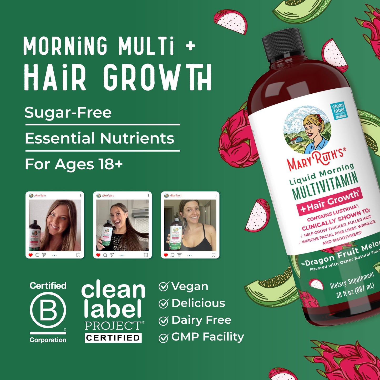 MaryRuth Organics Liquid Multivitamin + Lustriva Hair Growth for Women | Thicker Hair