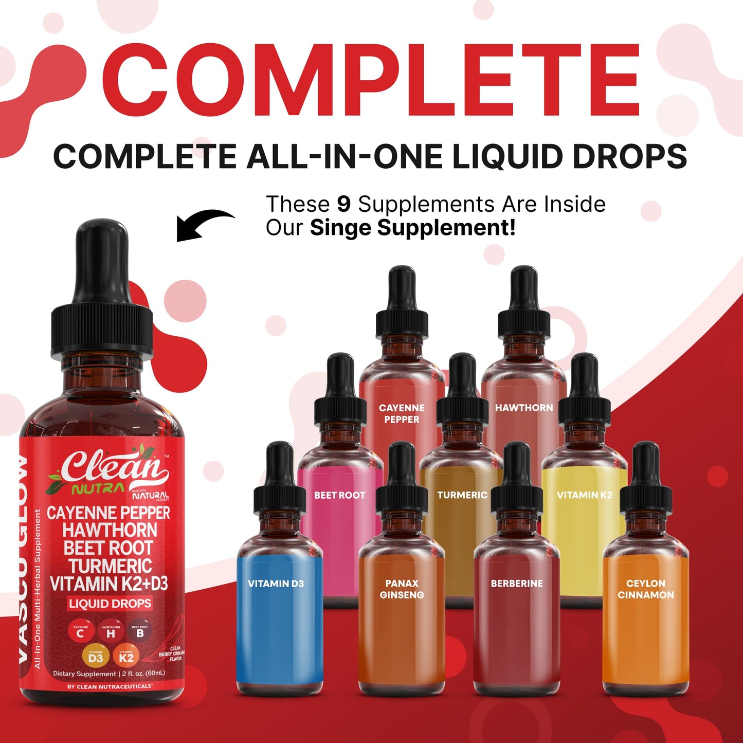 Clean Nutra Cayenne Pepper Drops Supplement Liquid + Hawthorn Berry, Vitamin D3 K2 Beet Root Powder, Ceylon Cinnamon, Turmeric Curcumin, Organic Panax Ginseng, Berberine Extract Organic (2)