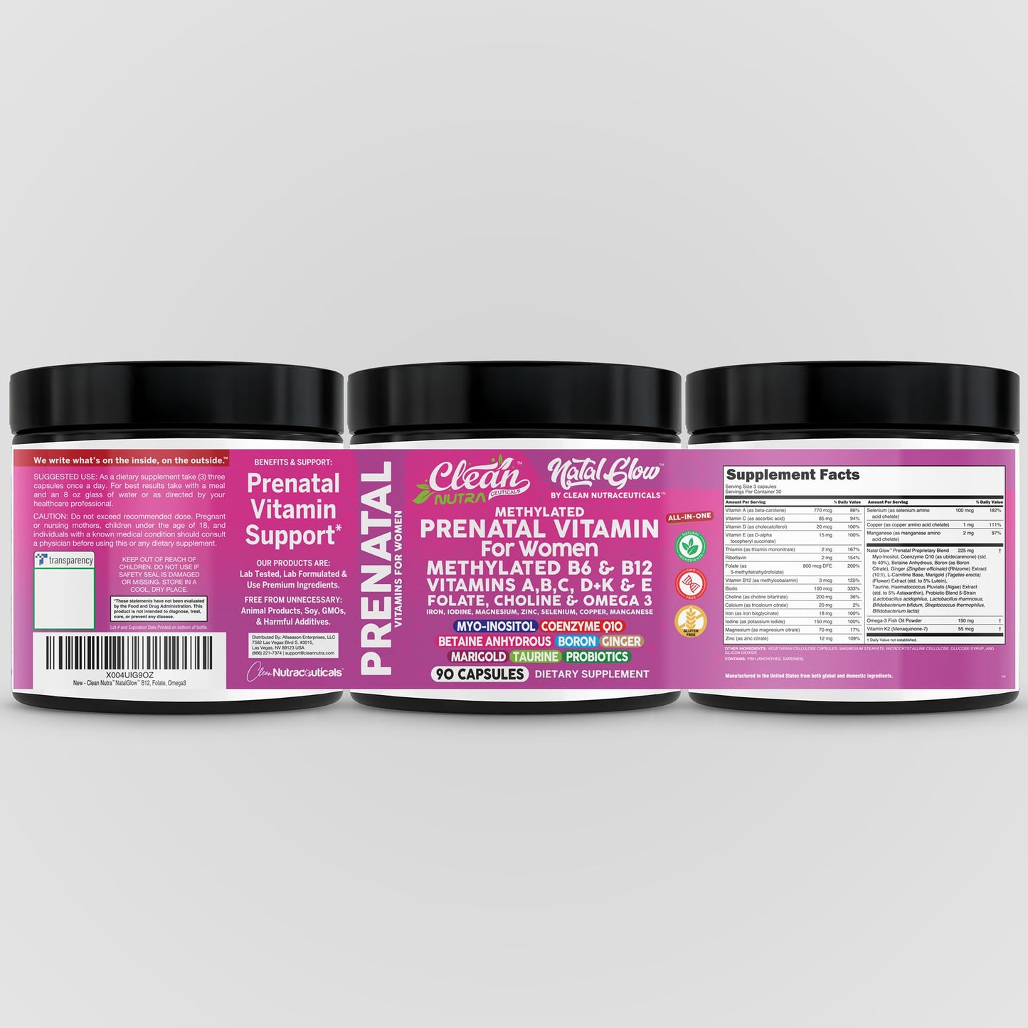 Clean Nutra Methylated Prenatal Vitamin for Women – Prenatal Vitamins with B6, B12, Folate & Omega-3