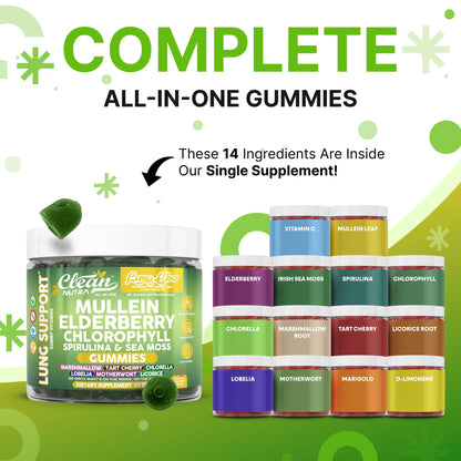 Clean Nutra Mullein Gummies for Lung Health – Elderberry, Sea Moss & Spirulina