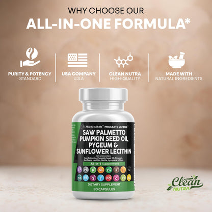 Clean Nutra Prostate Defend - Saw Palmetto, Lecithin & Pumpkin Seed Oil - 90 Caps