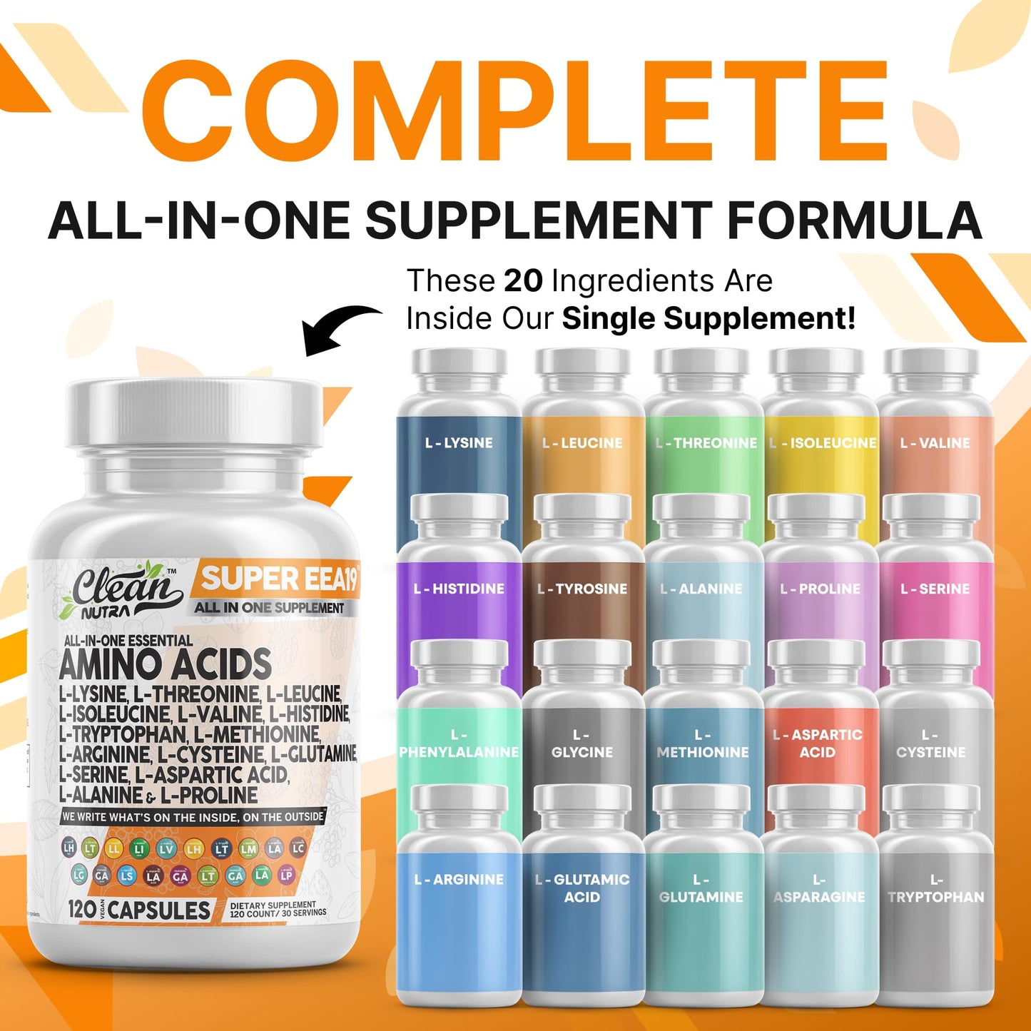 Clean Nutraceuticals Amino Acids Supplement – L-Lysine, L-Leucine & More