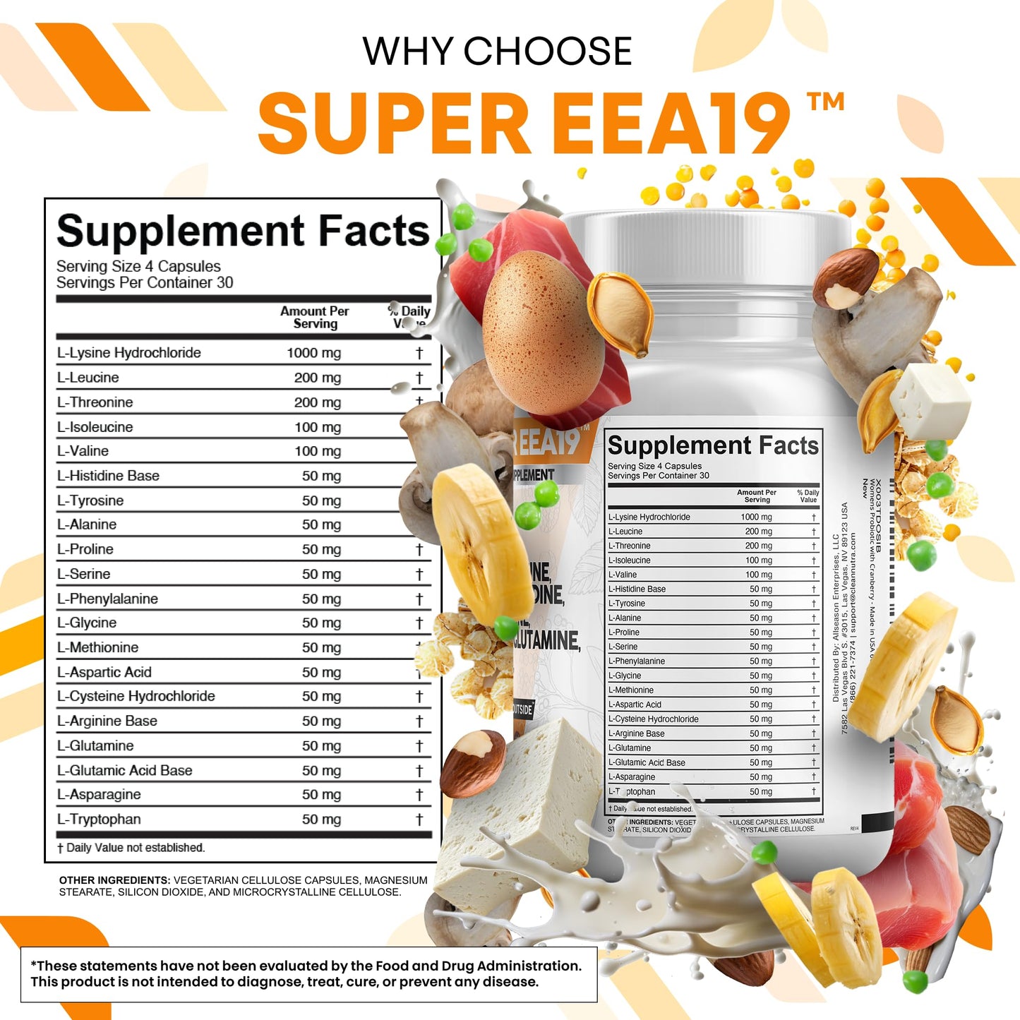 Clean Nutraceuticals Amino Acids Supplement – L-Lysine, L-Leucine & More