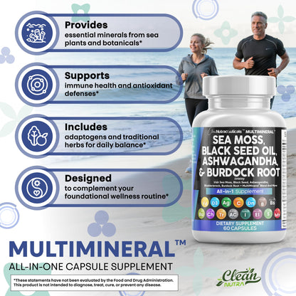 Clean Nutraceuticals 15-in-1 Sea Moss & Black Seed Oil 2-Pack | Ashwagandha Turmeric Blend