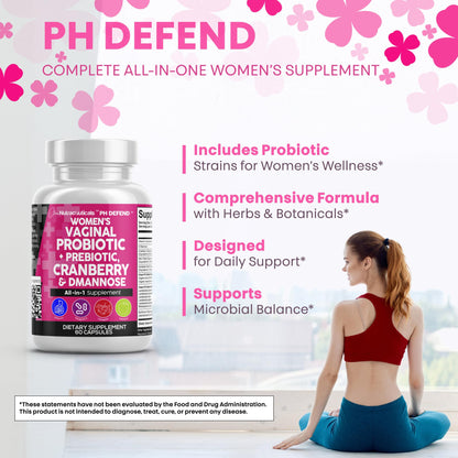 Clean Nutraceuticals Vaginal Probiotics + Prebiotics, 20B CFU Cranberry + D-Mannose Pills – 2-Pack