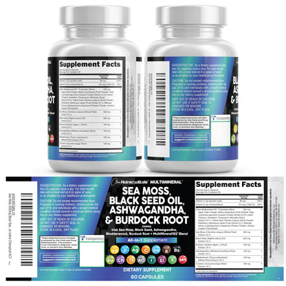 Clean Nutraceuticals 15-in-1 Sea Moss & Black Seed Oil 2-Pack | Ashwagandha Turmeric Blend