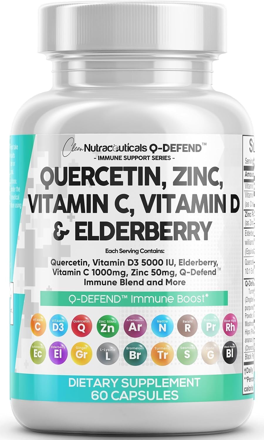 Clean Nutraceuticals Quercetin Zinc Vitamin C Vitamin D Bromelain Elderberry – Lung Immune Support for Adults