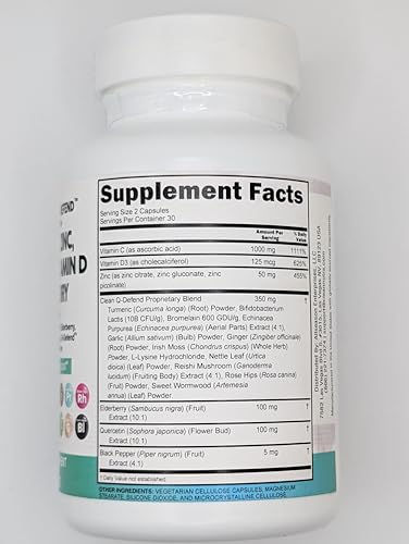 Clean Nutraceuticals Quercetin, Zinc, Vitamin C & D, Bromelain, Elderberry – Lung Immune Support (60 Count x 2)