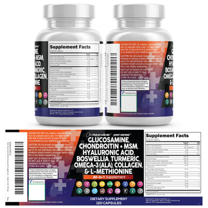 Clean Nutraceuticals Joint Defend – 15-in-1 Joint Health Capsule (Glucosamine 1500mg, Turmeric Curcumin, MSM, Collagen, Hyaluronic Acid, Omega-3) Pack of 2