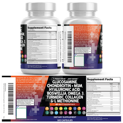 Clean Nutraceuticals Joint Defend – 15-in-1 Joint Health Capsule (Glucosamine 1500mg, Turmeric Curcumin, MSM, Collagen, Hyaluronic Acid, Omega-3) Pack of 2