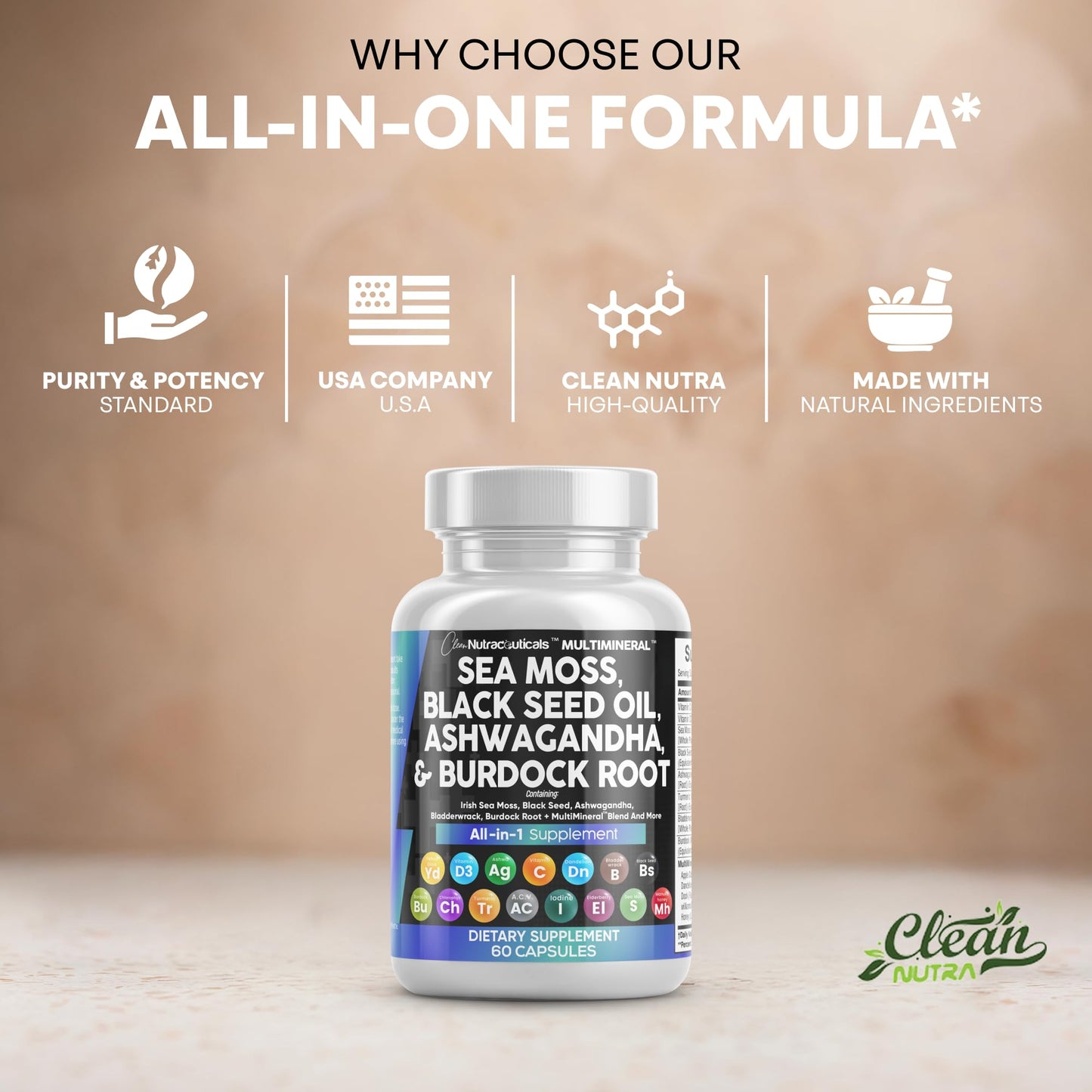 Clean Nutraceuticals 15-in-1 Sea Moss & Black Seed Oil 2-Pack | Ashwagandha Turmeric Blend