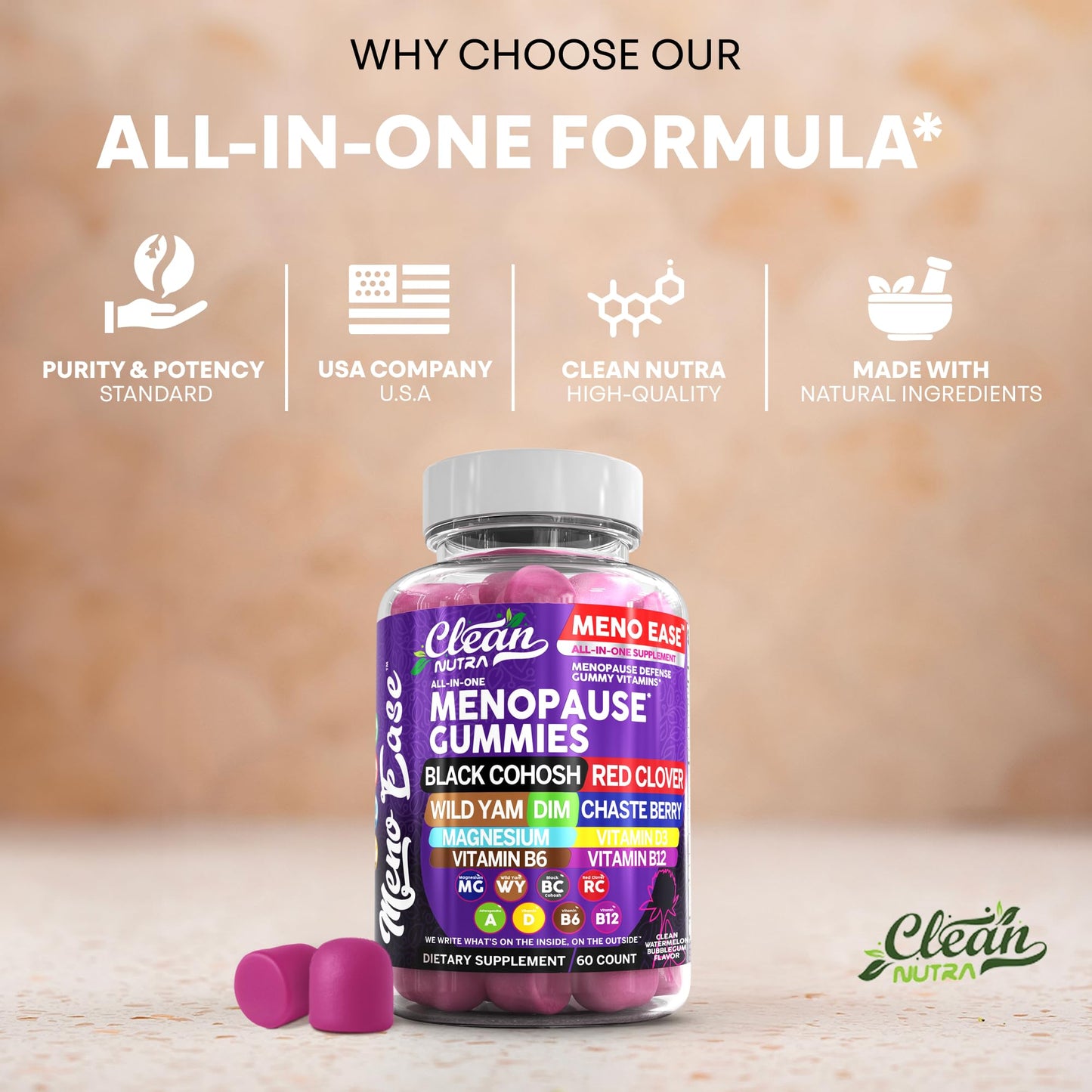 Clean Nutraceuticals Menopause Gummies for Women – Hormone Balance & Night Sweat Support