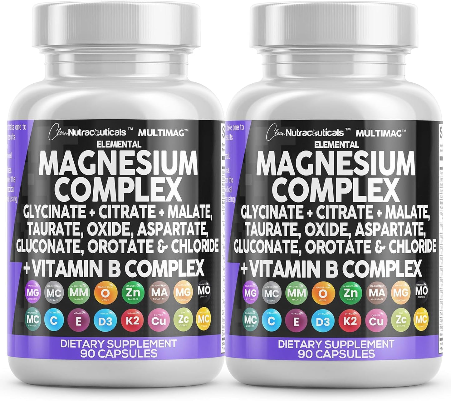 Clean Nutraceuticals MultiMag Magnesium Complex - 9 Magnesium Forms + B Vitamins (180 Capsules, Pack of 2)